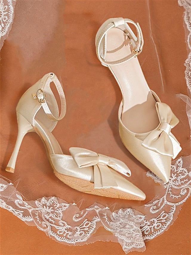 Bow Pointed Champagne Strap Pumps – Classy Women's Ankle