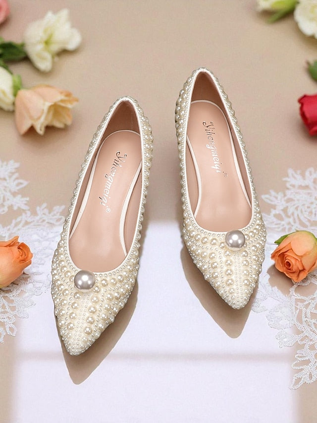 Matching Heel Pumps Kitten and Women's Pearl-Embellished