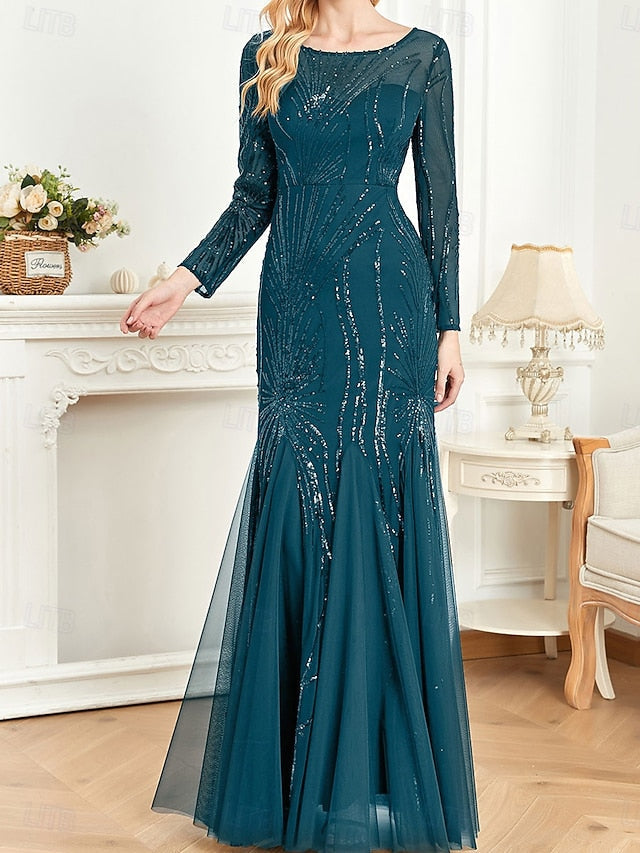 the Floor of Crew Elegant Bride Party Neck Mother Dress