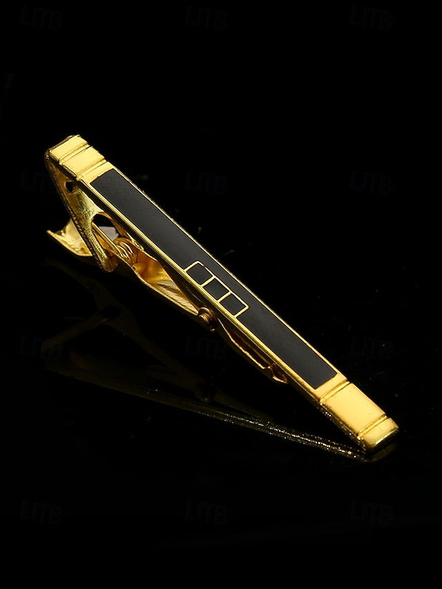 – Tie with for Black Clip Men Design Inlay Sleek Gold Elegant