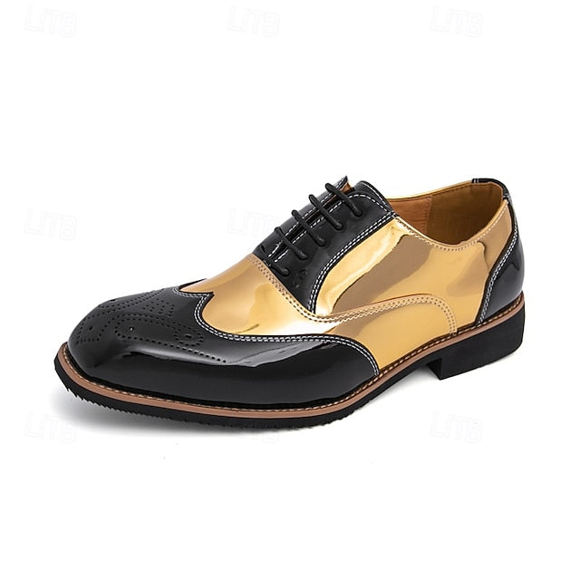 Patent Gold with Oxford and Leather Shoes Men's Black