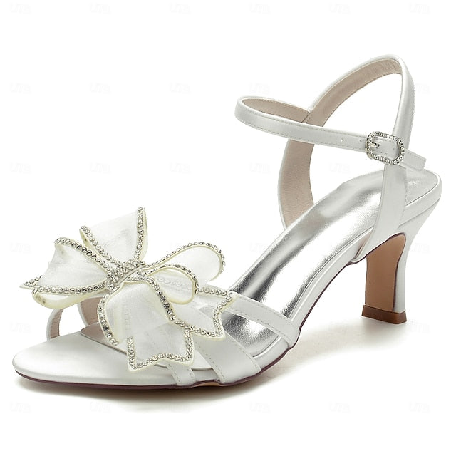 – Sandals Rhinestone Bridal Kitten Heel Detail Luxury with Bow