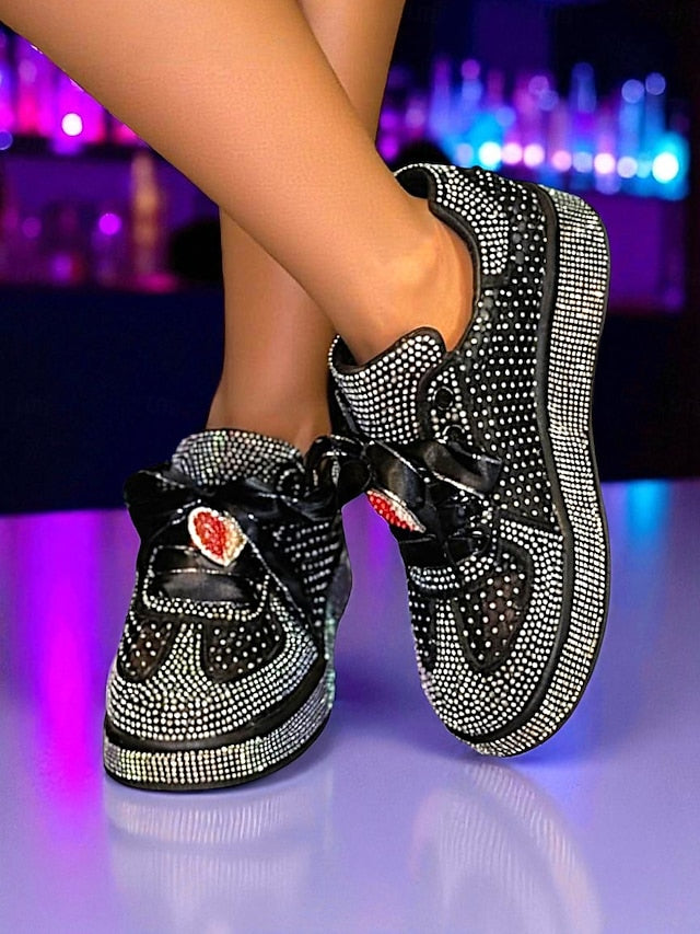 Laces Sneakers Satin White Ribbon with Women's Rhinestone