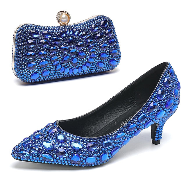 Crystal-Embellished and Shoes Heel Matching Women's Kitten