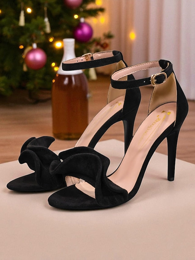 Red Heel Velvet Ankle Strap - Elegant High Sandals Women's