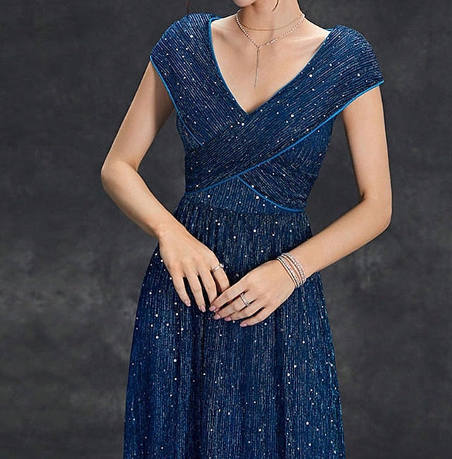 Bride V Dress Mother Floor Elegant of Party Neck the