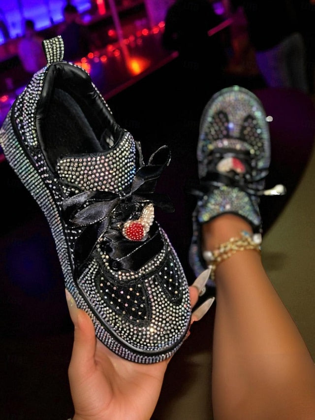 Laces Sneakers Satin White Ribbon with Women's Rhinestone