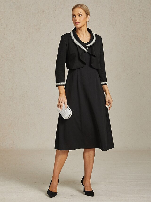 Women's Button Up Jacket Dressy Top Elegant 3/4 Length