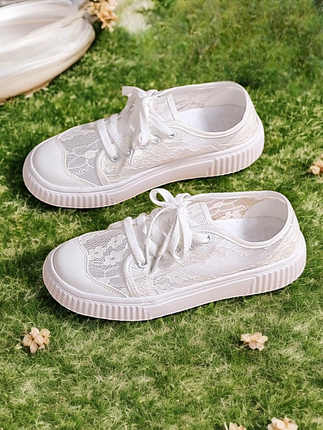 for Bridal Women Lace – Casual Floral Sneakers Shoes Wedding