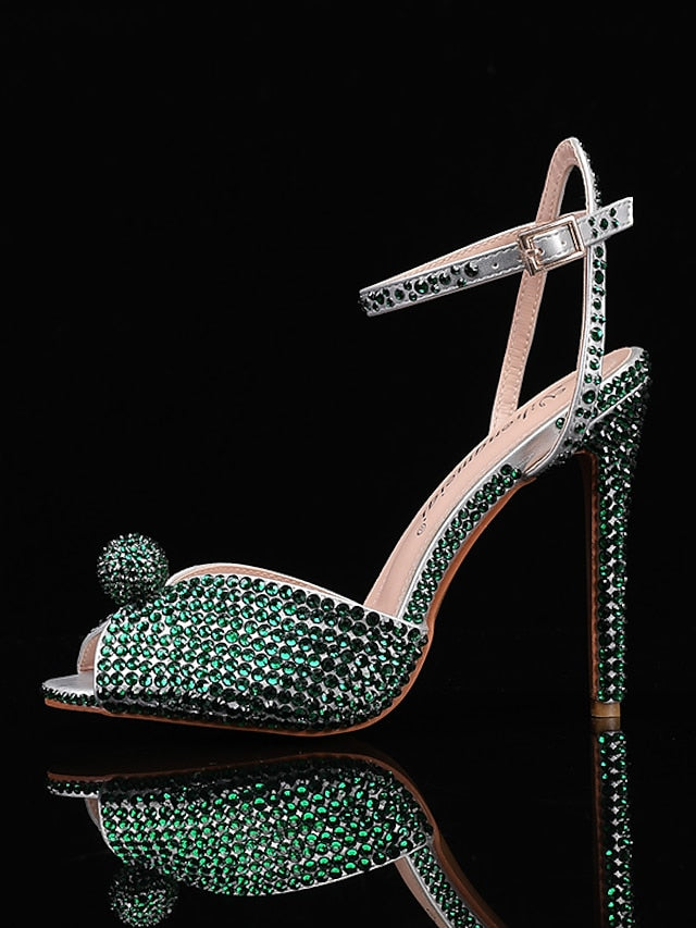 with Embellished Rhinestone Sandals Stiletto Women's Heel