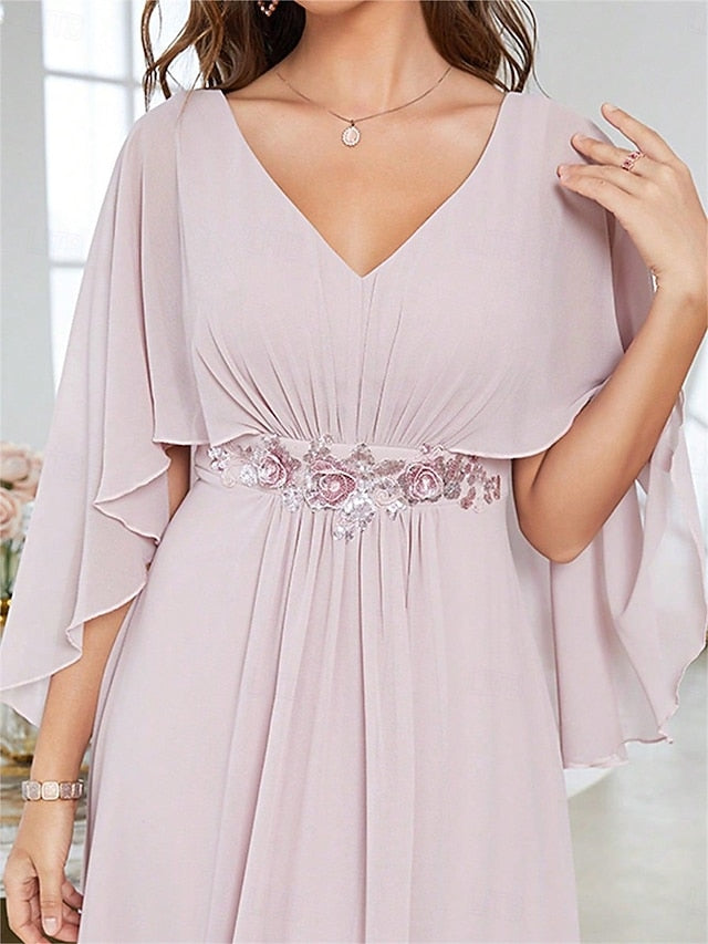 Neck Dress Elegant V the of Bride Party Mother Floor