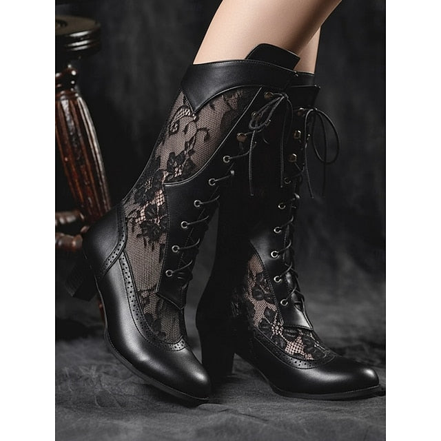 Women's White Lace-Up Boots Lace with Victorian-Style