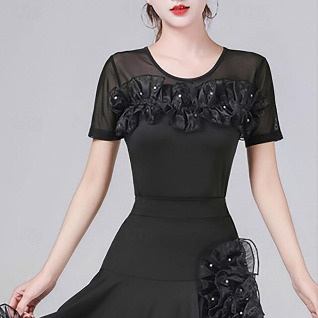 Latin Dance Ballroom Dance Top Pure Color Ruffle Splicing