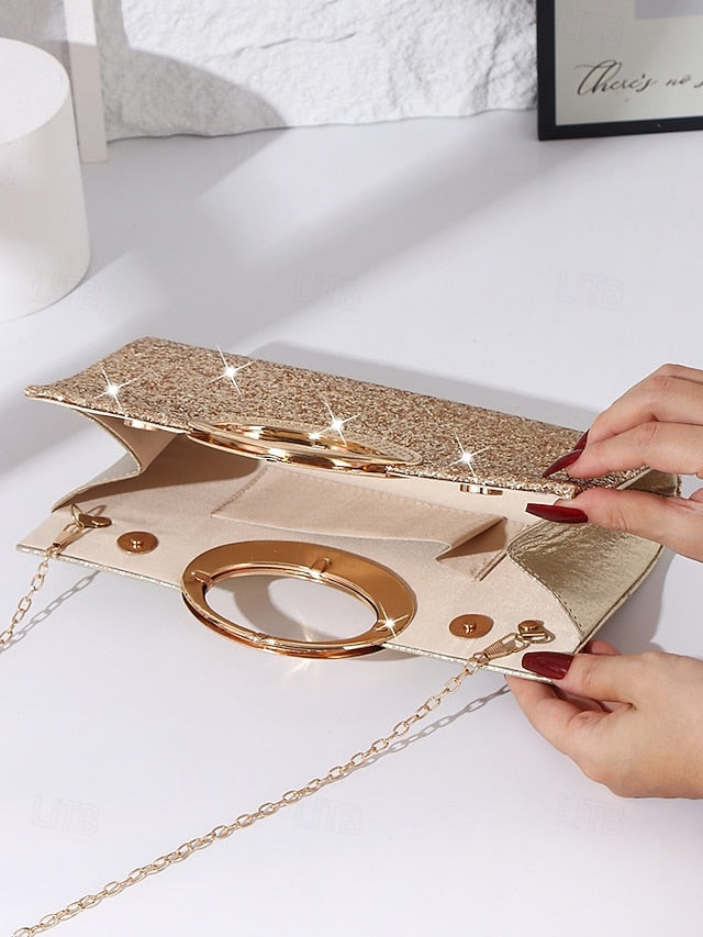 Glitter Gold Evening Women's Clutch Silver Bag with