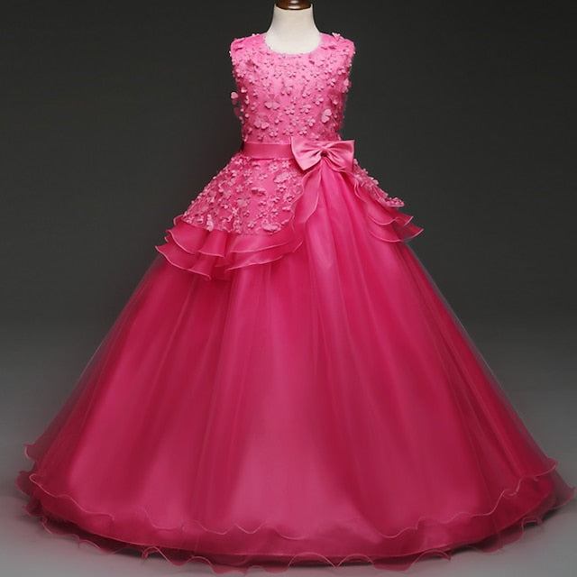 Flower Colored Girls' Girl Kids Dress Solid