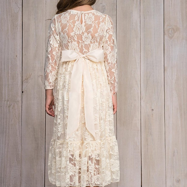 Flower Solid Girls' Long Kids Colored Girl Dress