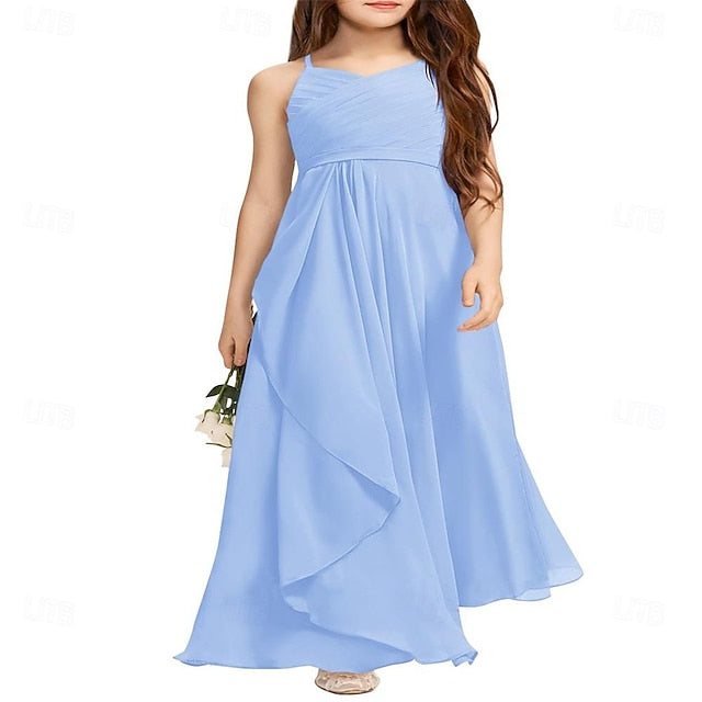 Halter Dress A-Line Flower Bridesmaid Junior Flowy Girl Girls
