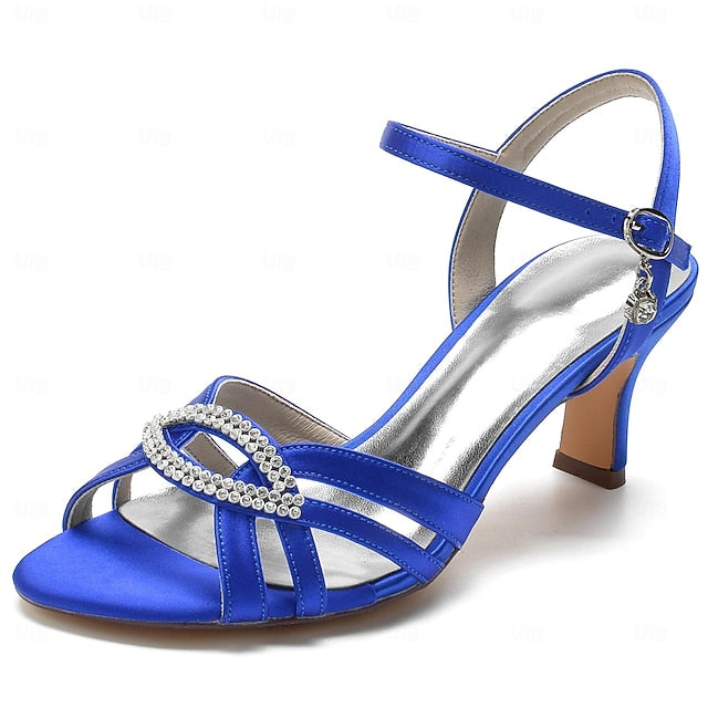 Satin Heels with Women's Rhinestone Blue Dark Strappy