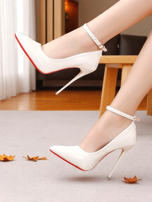 Stiletto Leather Black Women's Ankle with Patent Heels