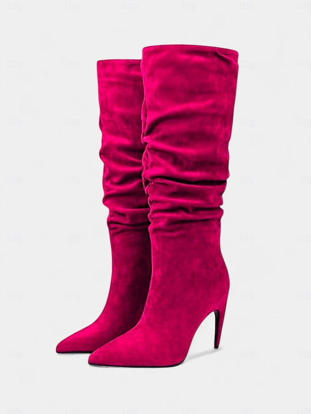 Women's Pointed Knee Toe Slouch High Velvet - Boots Green