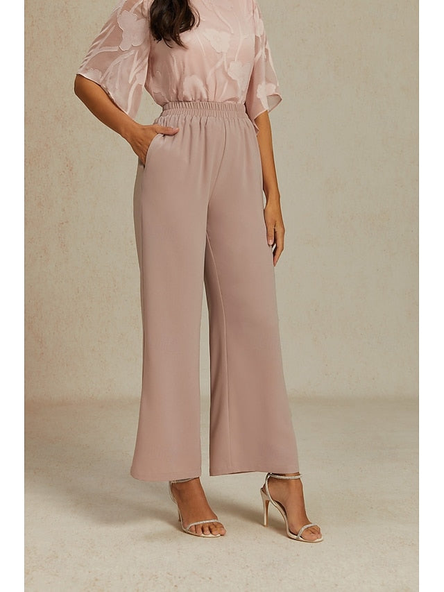 Women's Wide Leg Chinos Baggy Pants Basic Full Length High