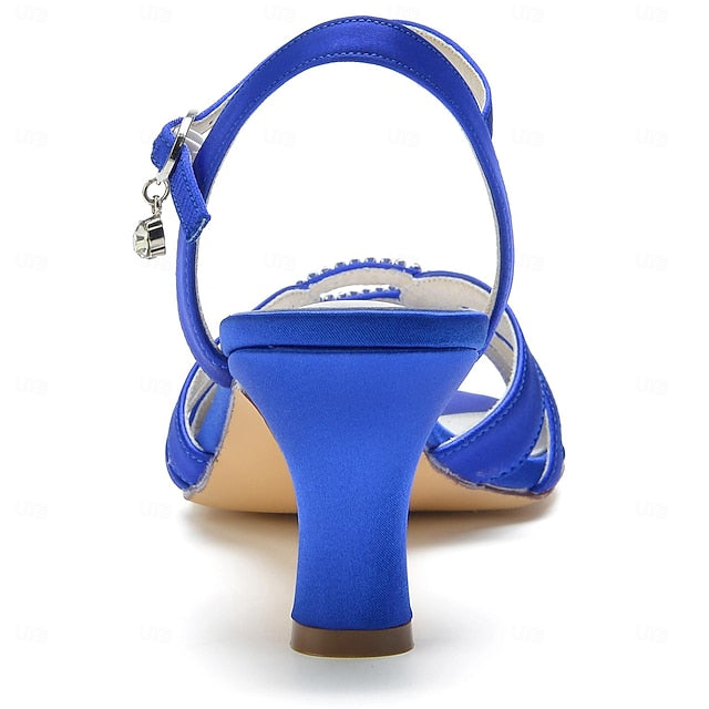 Satin Heels with Women's Rhinestone Blue Dark Strappy