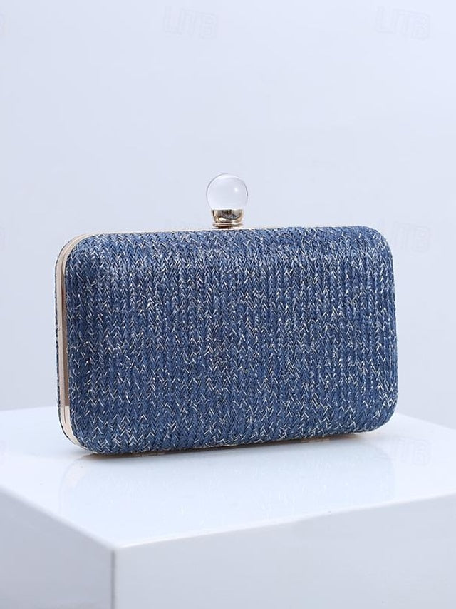 Stylish Elegant with Purse Pearl Clasp - Straw Clutch