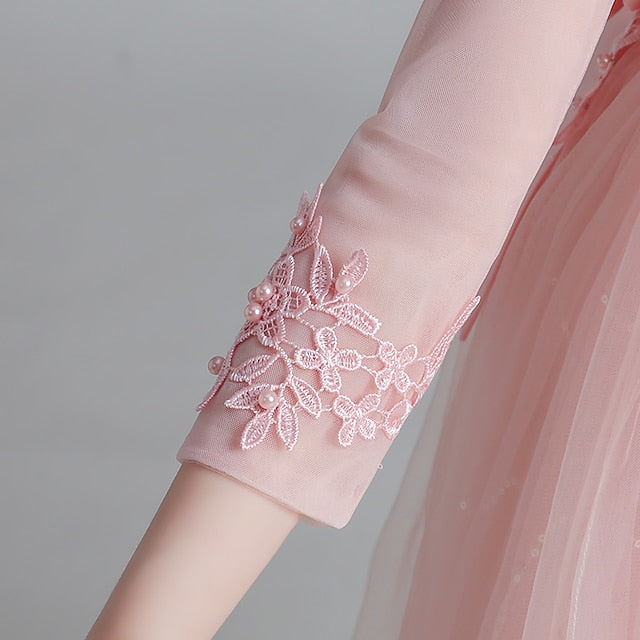Long Kids Flower Girls' Floral Sleeve Girl Dress