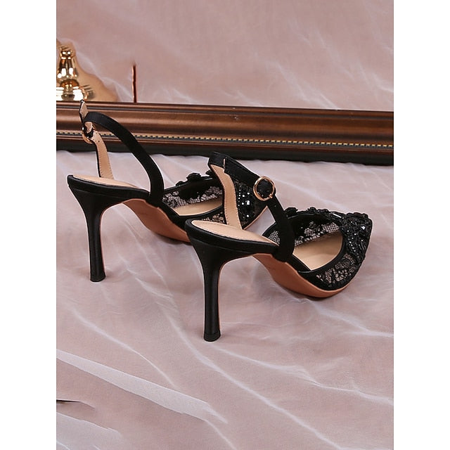 Pearl-Embellished Kitten Pointed-Toe with White Slingback Heel