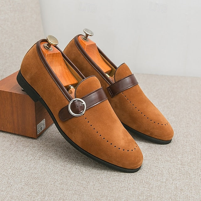 Loafers Faux Suede Buckle with Men's Brown Slip-On Strap