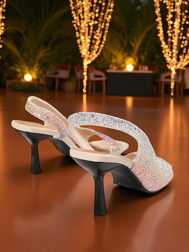 Women's - Sandals Glitter Slingback Stiletto Toe Square