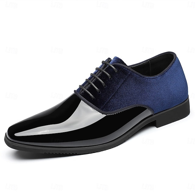 Finish White Men's Blue Glossy Velvet Shoes and with