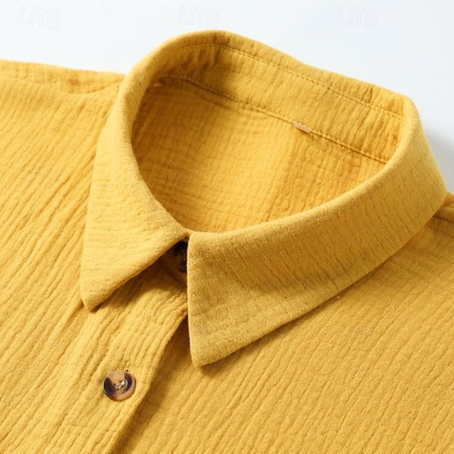 Women's Mini Dress Shirt Dress Cotton Linen Dress Fashion