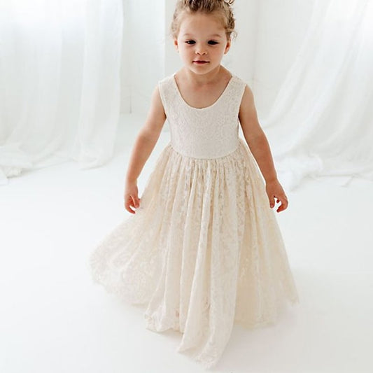 Girls' Colored Solid Party Kids Dress Sleeveless Wedding
