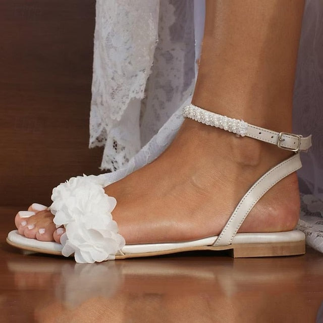 Daily Lace Sandals Wedding Women's Flat White Shoes Heel