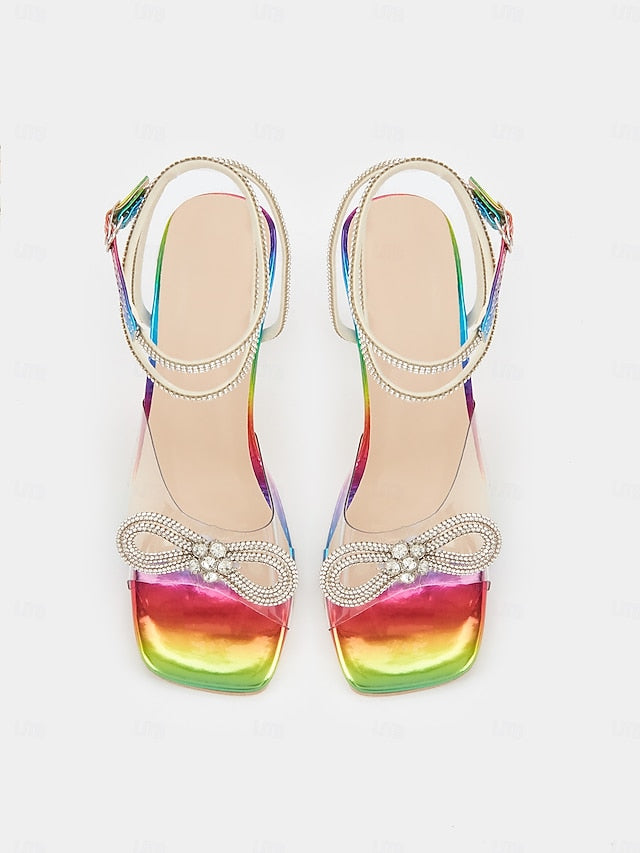 High Rainbow with Detail Colorful Bow - Crystal Clear Heels Heel