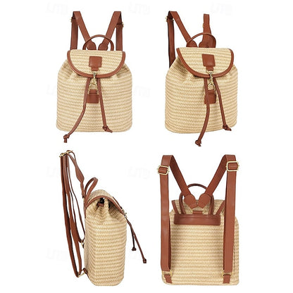 Women Backpack Straw for – Boho Rattan Travel with Woven Bag