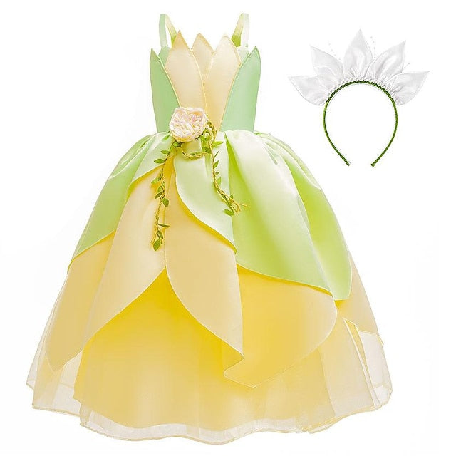 Bell Princess Tinker Girl Tiana Theme Flower Dress Fairytale