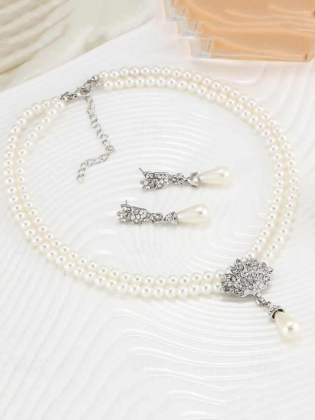 Elegant Bridal Necklace Double-Layer Set Pearl – Jewelry
