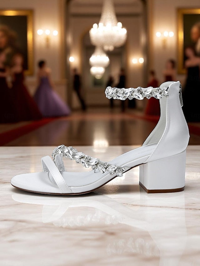 Women's Satin Crystal Heel Purple - Block Sandals