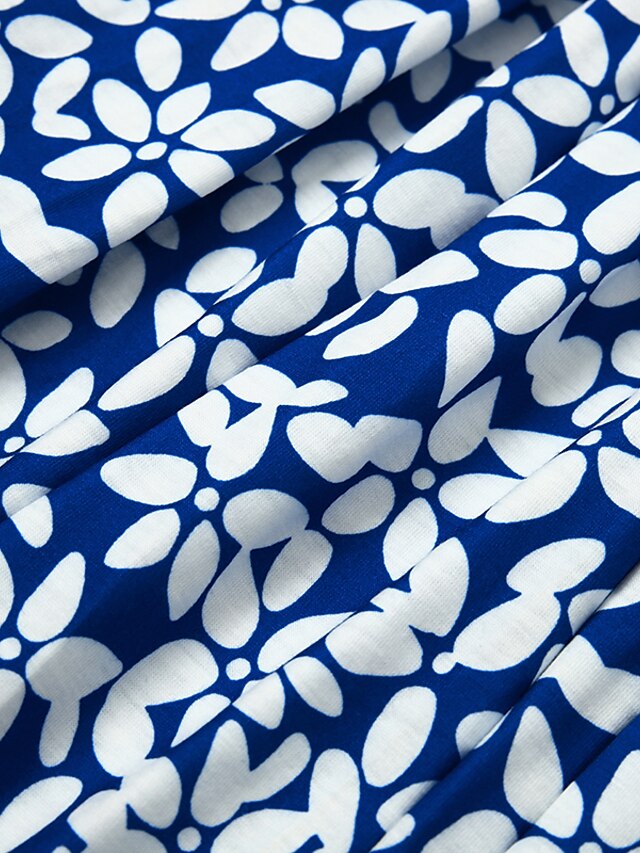 Women's Casual Dress Midi Dress Blue Short Sleeve Floral