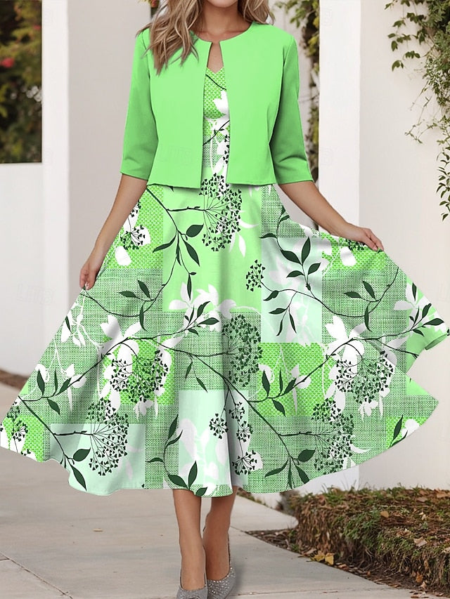 Women's Two Piece Dress Sets Midi Dress with Jacket Elegant