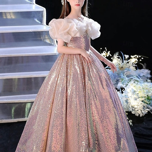 Solid Dress Sleeveless Kids Color Performance Girls' Party