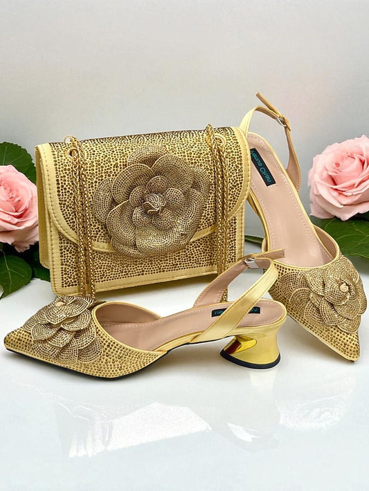 Rhinestone with Matching Slingback Pumps Women's Gold