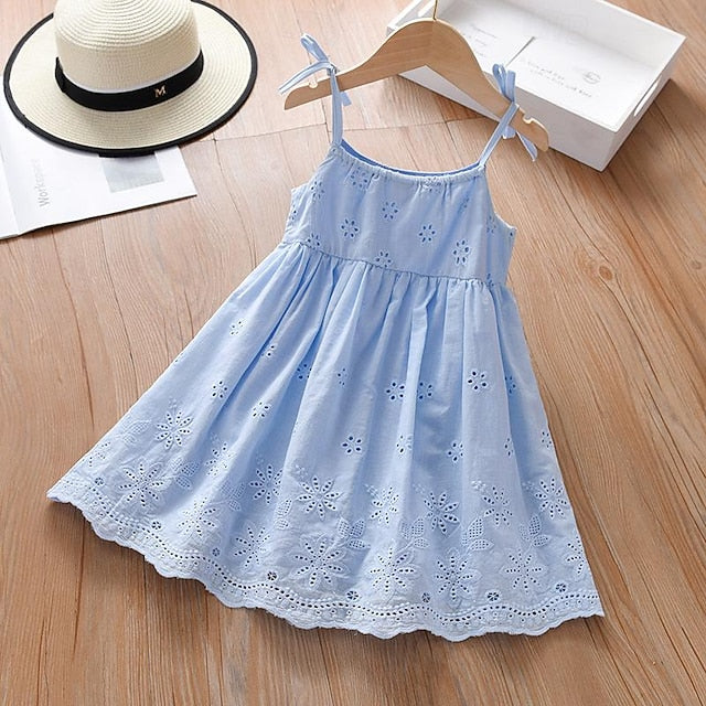 Dresses Solid Sleeveless Summer Kids Color Cotton Princess