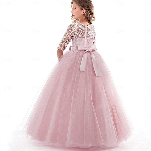 Girls' Wedding Dress Colored Solid Flower Kids Girl