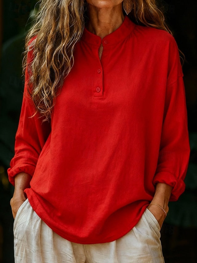 Women's Blouse Solid Color Stylish Casual Long Sleeve High