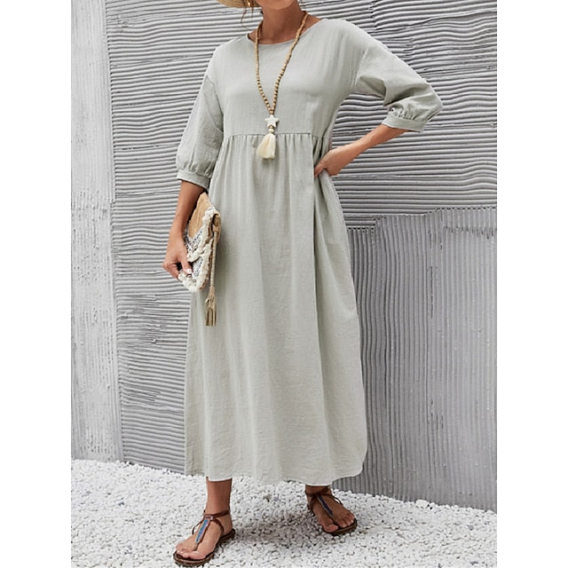 Women's Blue Black White Summer Spring Midi Dress Faux