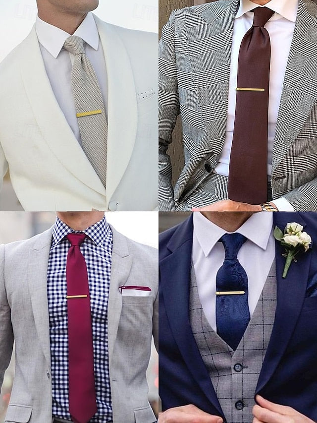 – Tie with for Black Clip Men Design Inlay Sleek Gold Elegant