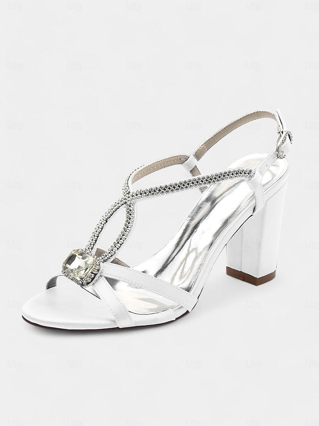 Blue Elegant – Royal Rhinestone Women's Satin Sandals